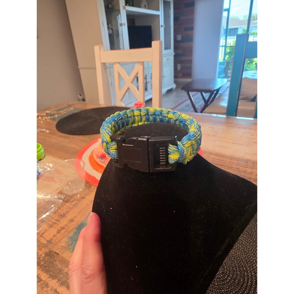 Handmade Blue and Yellow Paracord Cobra Weave Survival Bracelet with Buckle